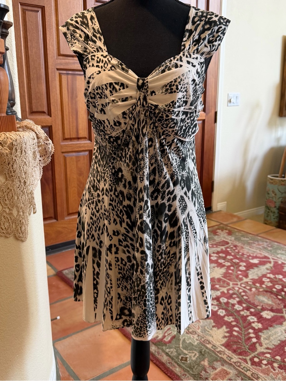 Black and Cream Leopard-Print Tunic Dress